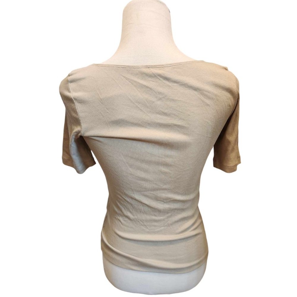 B2G1 FREE! Cream Ribbed Henley Short Sleeve Top - Picture 3 of 3
